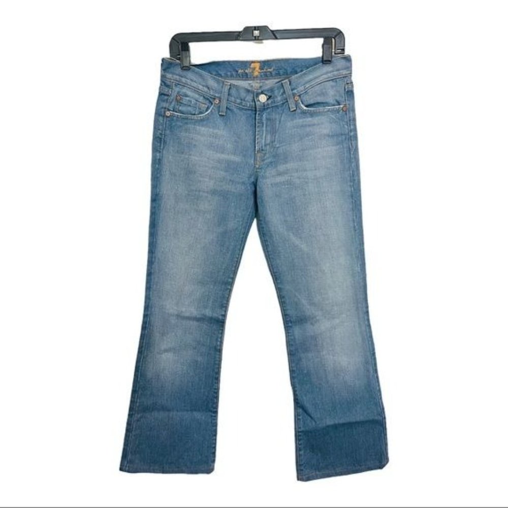 7 For All Mankind Flare Jeans Designer Denim Light Blue Wash Womens Size 28 - Picture 3 of 12